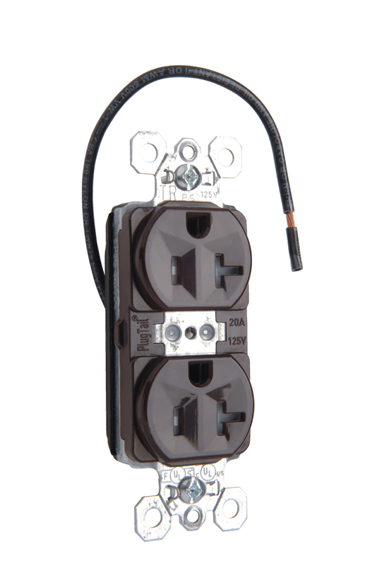 Product image for Pass & Seymour PTTR5362CDGRY PlugTail™ Dual Control Tamper-Resistant Receptacle, 20A 125V - Gray