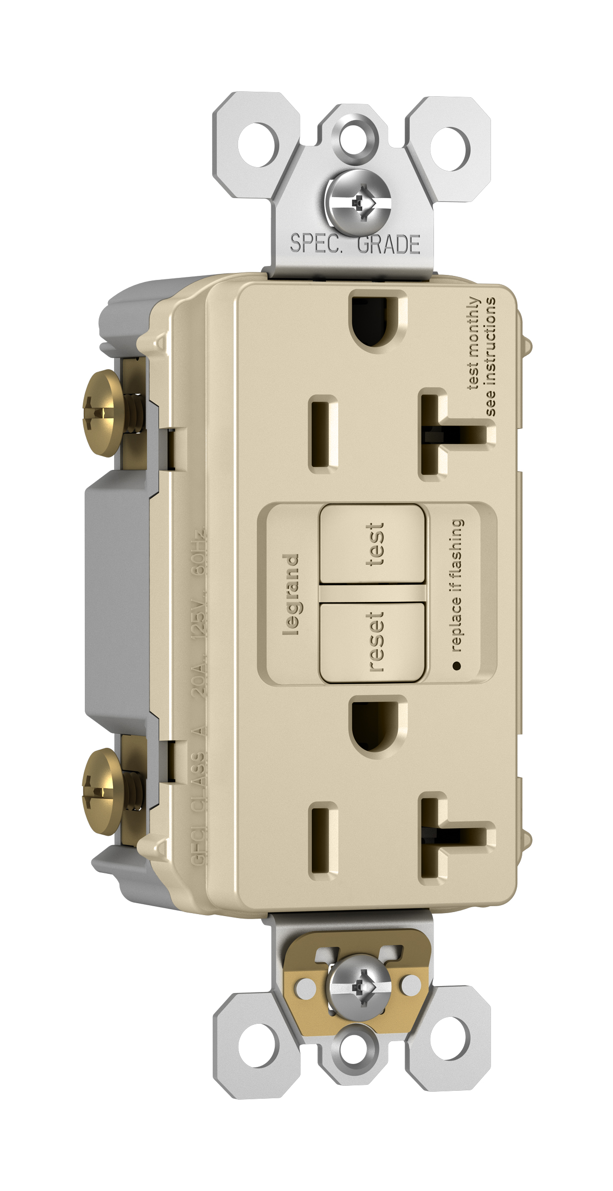 Product image for Pass & Seymour 2097-NALA 20A 125V Self-Test Tamper-Resistant GFCI with Alarm NAFTA Light Almond