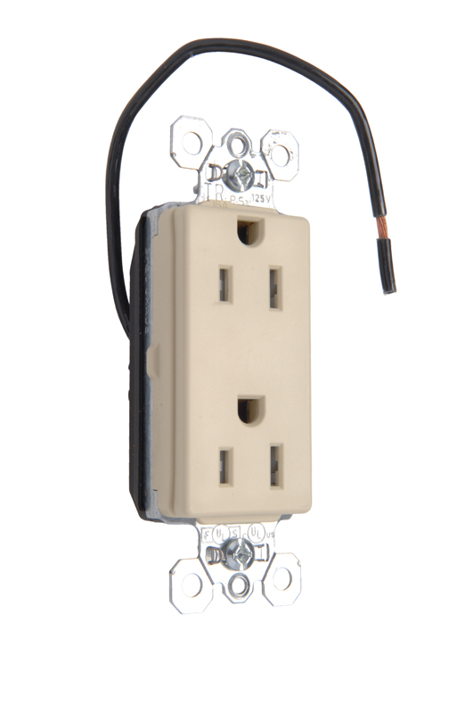 Product image for Pass & Seymour PTTR26262CDI PlugTail™ Dual Control Tamper-Resistant Decorator Receptacle, 15A 125V - Ivory