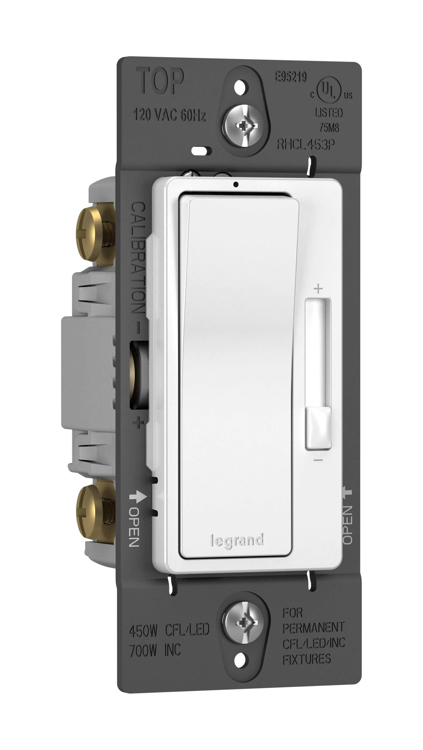 Product image for Pass & Seymour RHCL453PW Radiant CFL/FED Single Pole/3-Way Dimmer, 450W 120V - White