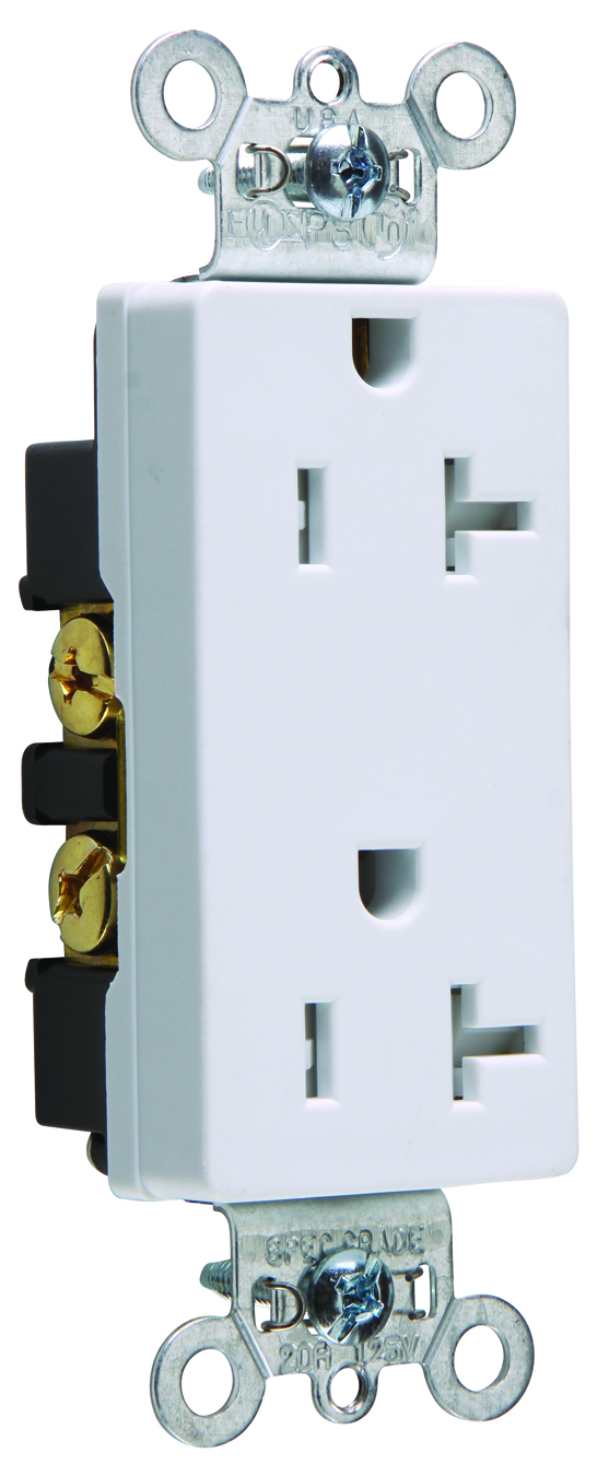 Product image for Pass & Seymour TR26352W Tamper Resistant Back and Side Wire 20 Amp 125 Volt White Decorator Spec Grade Receptacle