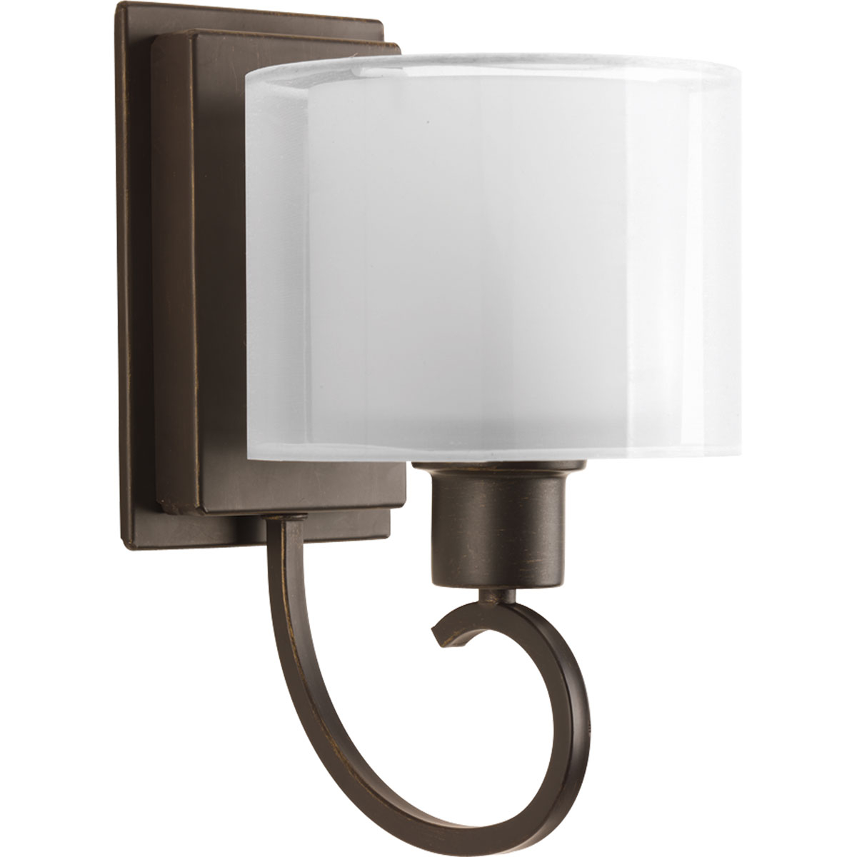 Invite the beauty of light into your home with this Antique Bronze one-light wall bracket. Invite provides a welcoming silhouette with a unique shade comprised of an inner glass globe encircled by a translucent sheer Mylar shade. The rich, layering effect creates a dreamy look that is both elegant and modern. Offered as a complete collection, the Invite styling can be carried throughout your home or as a focal style in a special room.