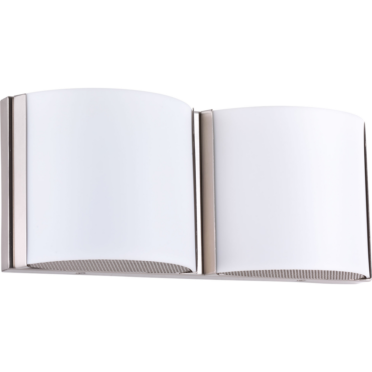 Arch LED is an innovative series of acrylic LED wall sconces that optimizes aesthetic appeal. Two-light LED bath with AC LED module. Screen-printed lens accessories - in fabric linen or nature-inspired patterns - can be inserted into the fixtures for a unique effect. A perforated metal mesh end cap diffuses light above and below the fixture to provide even illumination.