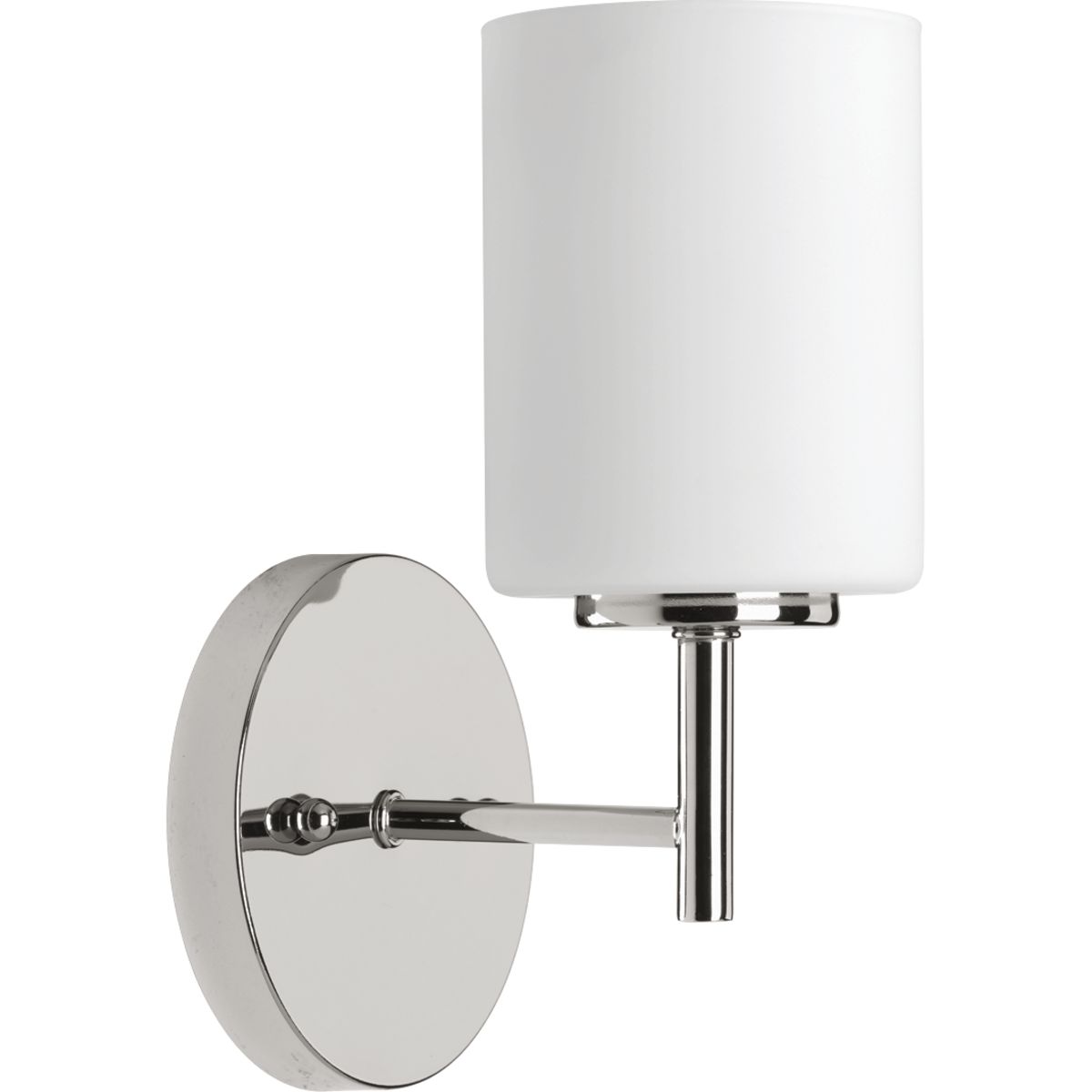 One-light wall bracket from the Replay Collection, smooth forms, linear details and a pleasingly elegant arm enhances a simplified modern look. Polished Nickel finish.