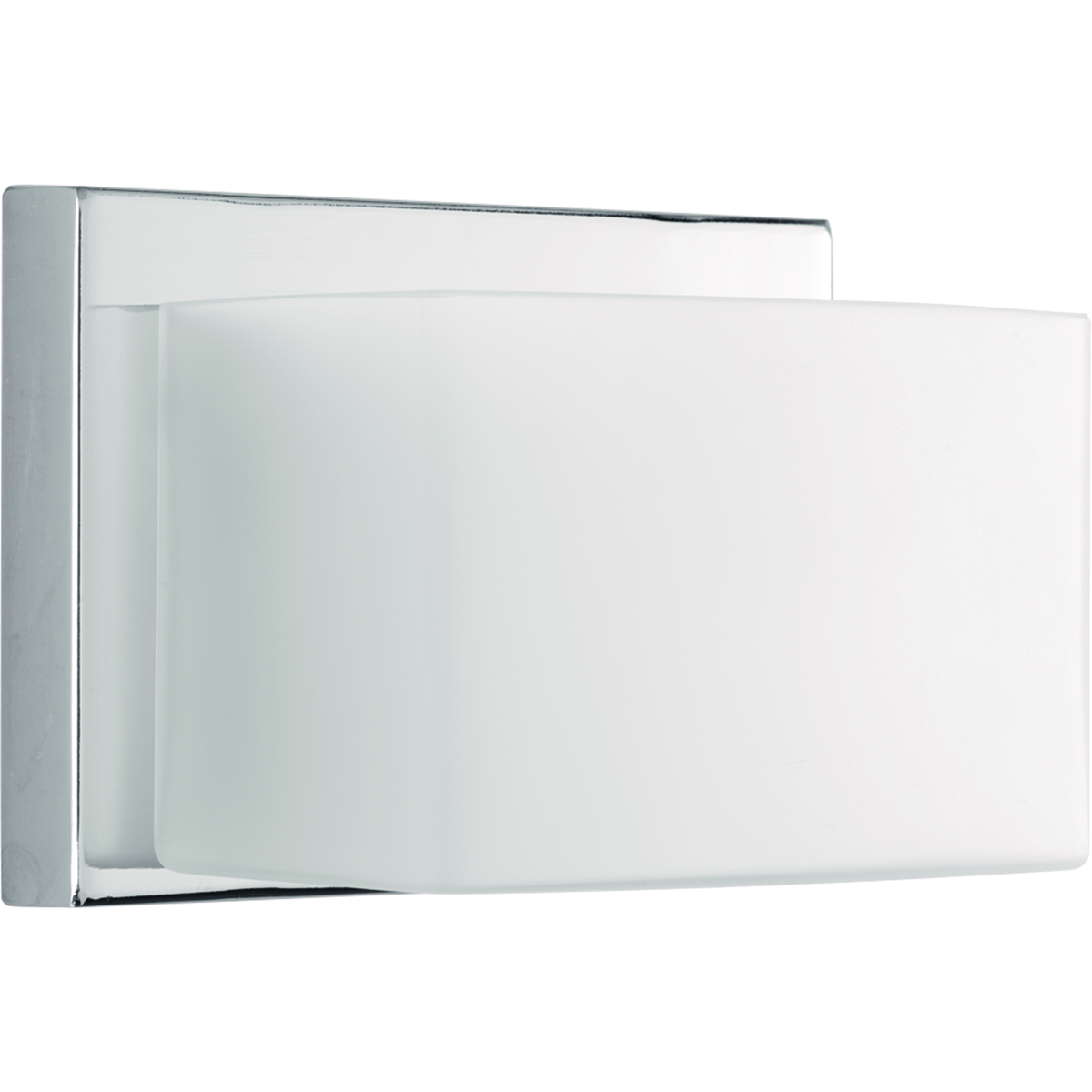 One-Light LED modern wall fixture in Polished Chrome with geometric frosted glass shades that provides evenly diffused light. This modern sconce is perfect for the bath or hallway. 3000K color temperature and 90 plus CRI.