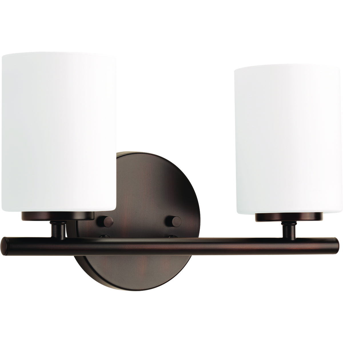 Two-light bath & vanity from the Replay Collection, smooth forms, linear details and a pleasingly elegant frame enhance a simplified modern look. Fixture can be mounted up or down. Antique Bronze finish.