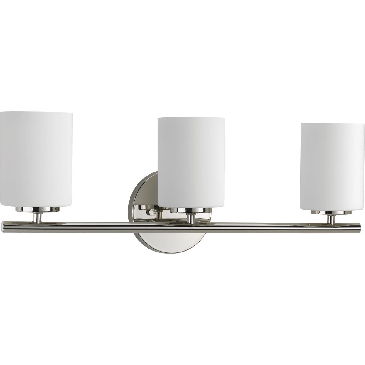 Three-light bath & vanity from the Replay Collection, smooth forms, linear details and a pleasingly elegant frame enhance a simplified modern look. Fixture can be mounted up or down. Polished Nickel finish.