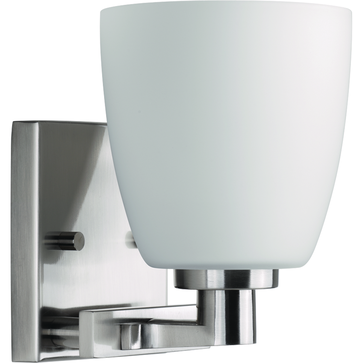 The one-light bath fixture emulates European faucet designs. Fleet is compromised of a distinct die cast arm and cup and highlighted by etched opal glass. Complimented by a Polished Chrome finish.