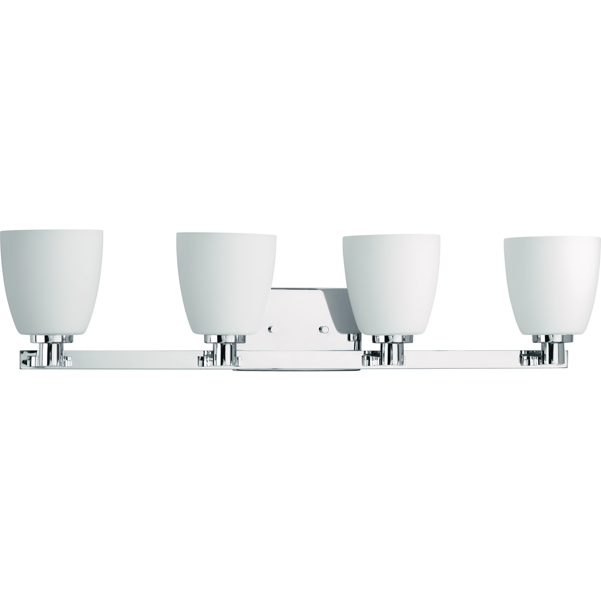 The four-light semi-flush convertible fixture emulates European faucet designs. Fleet is compromised of a distinct die cast arm and cup and highlighted by etched opal glass. Both chain and ceiling mounts included. Complimented by a Brushed Nickel finish.