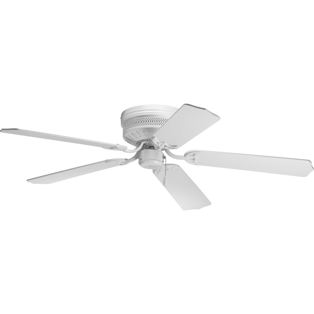 52 in indoor hugger fan includes 5 White blades, White finish, and 11 degree pitch. Hugger style housing permits fan installation on lower ceilings. Powerful AirPro motor features 3-speed control that can also be reversed to provide year-round comfort. Includes 15-year warranty fan and compatible is with universal light kits. Select from one of our stylish lighting options to fully coordinate your decor. Can be used to comply with California Title 20.