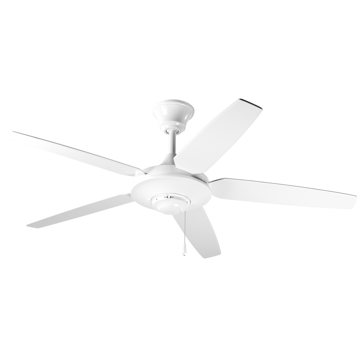 54 in five-blade fan with White blades and a White finish. The AirPro Signature ceiling fan offers great performance and value. This contemporary styled fan features a powerful, 3-speed motor that can be reversed to provide year-round comfort. Includes innovative canopy system that can be installed on vaulted ceilings up to 12:12 pitch. A 1 in x 6 in downrod is included, however, longer downrods can be ordered separately. Can be used to comply with California Title 20.
