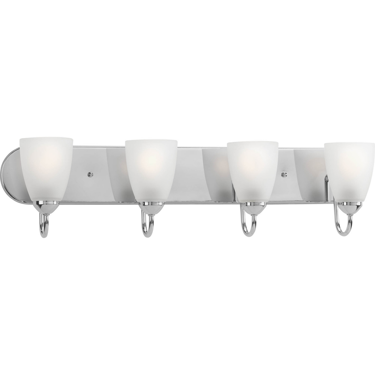 Gather possesses a smart simplicity to complement today's home. This four-light bath bracket contains etched glass shades which add distinction and provide pleasing illumination to your room. Featuring a stunning Polished Chrome finished frame, this collection allows you to decorate an entire home with confidence and style.