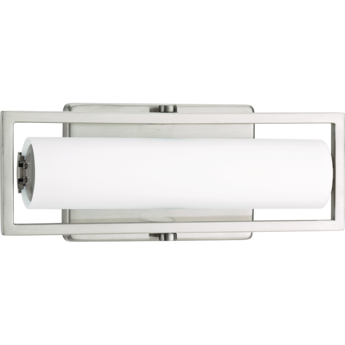 Modern architectural styling frames with an integrated LED source and circular etched opal glass. For increased design options, fixtures can be installed horizontally or vertically. Frame 12 in bath and vanity fixture provides beautiful and continuous illumination, as well as energy saving benefits. 3000K, 90+ CRI. Complimented by a Brushed Nickel finish.
