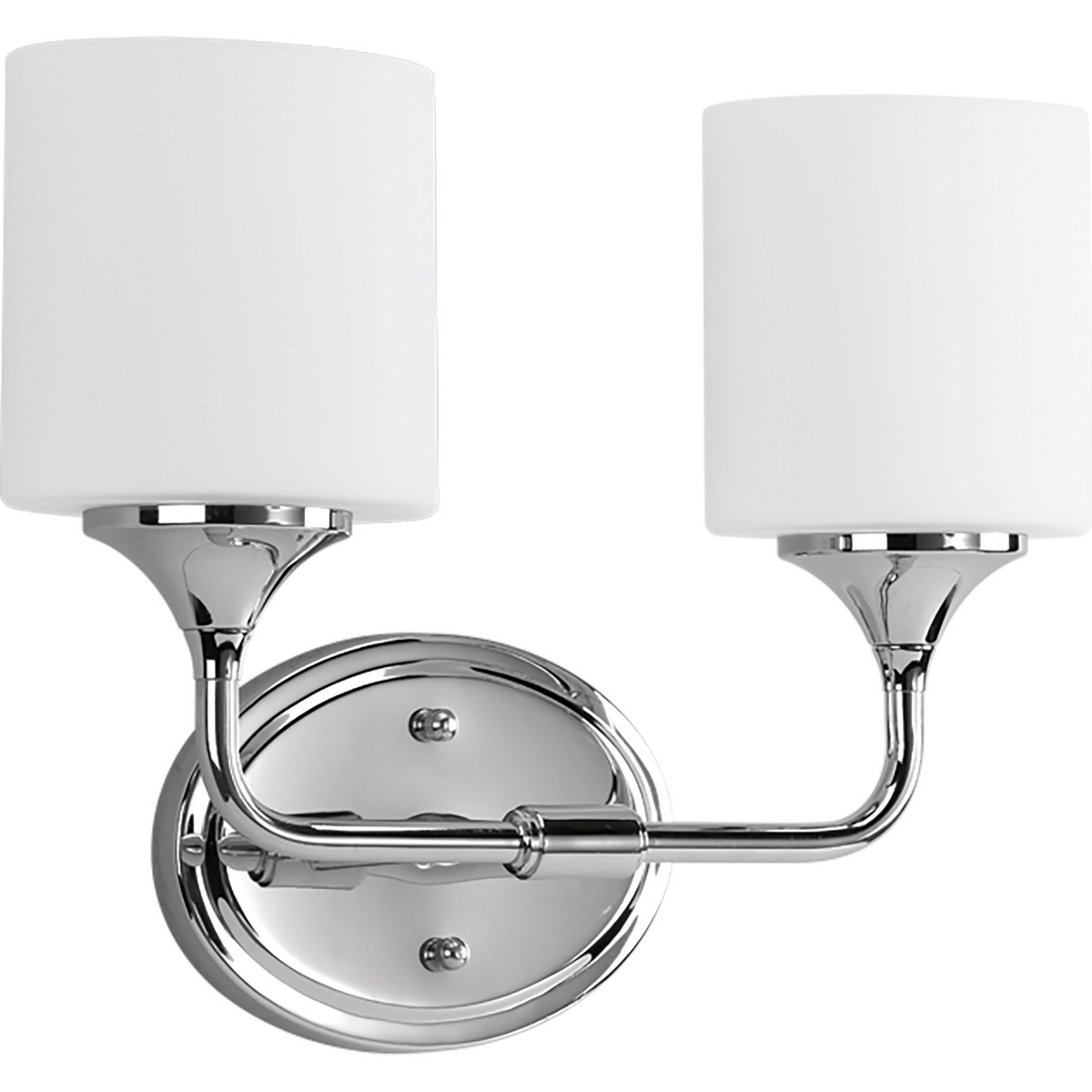 With a youthful, yet timeless flair, the Lynzie Collection brightens your day with its simplicity. This two-light bath fixture with etched, white, oval shaped glass shades held upright by delicate classic Chrome finished arms portray the simple styling. A cousin to the Chloe collection, similarly uncluttered and simple lines depict the gracefulness of this bath collection and add visual interest without complexity.