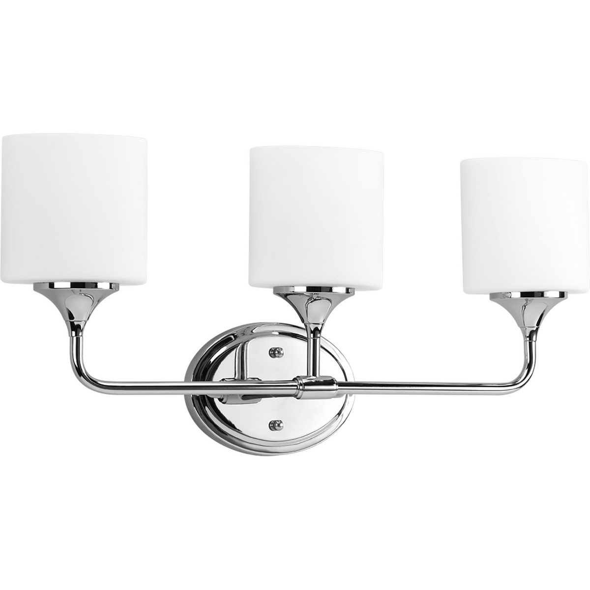 With a youthful, yet timeless flair, the Lynzie Collection brightens your day with its simplicity. This three-light bath fixture with etched, white, oval shaped glass shades held upright by delicate classic Chrome finished arms portray the simple styling. A cousin to the Chloe collection, similarly uncluttered and simple lines depict the gracefulness of this bath collection and add visual interest without complexity.