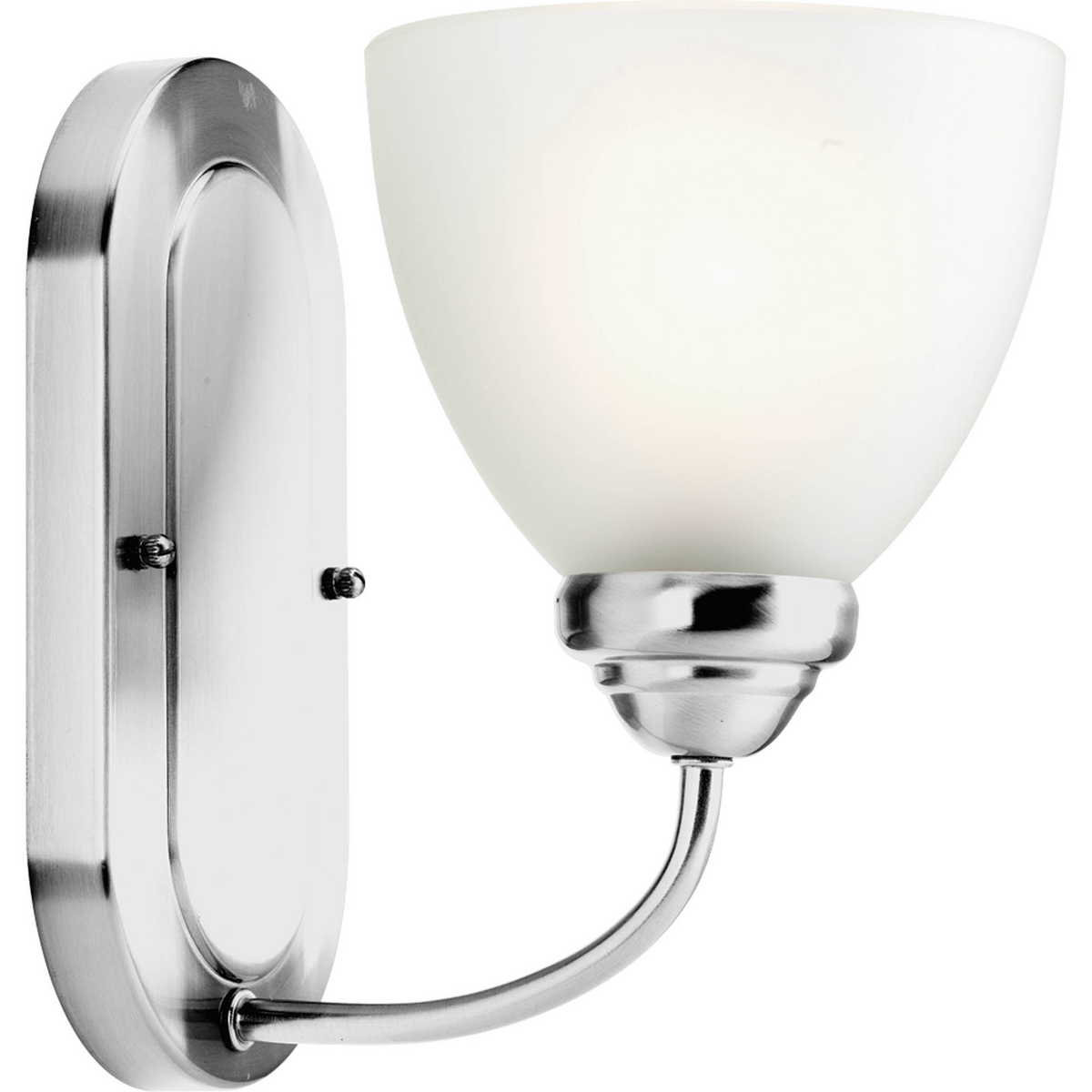 The Heart Collection possesses a smart simplicity to complement today's home. This one-light bath bracket includes etched glass shades to add distinction and provide pleasing illumination to any room. Versatile design permits installation of fixture facing either upwards or downwards. Polished Chrome scroll arms create an airy effect.
