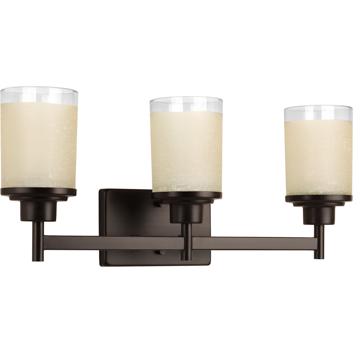 Create the sophisticated feel of modern, urban living in your home with this three-light bath fixture from the Alexa Collection. Visually interesting etched umber linen finished glass with a crisp clear edge accent is complemented by a pleasingly simple Antique Bronze frame. If you desire a vintage mid-century modern look, the Alexa Collection is just for you.