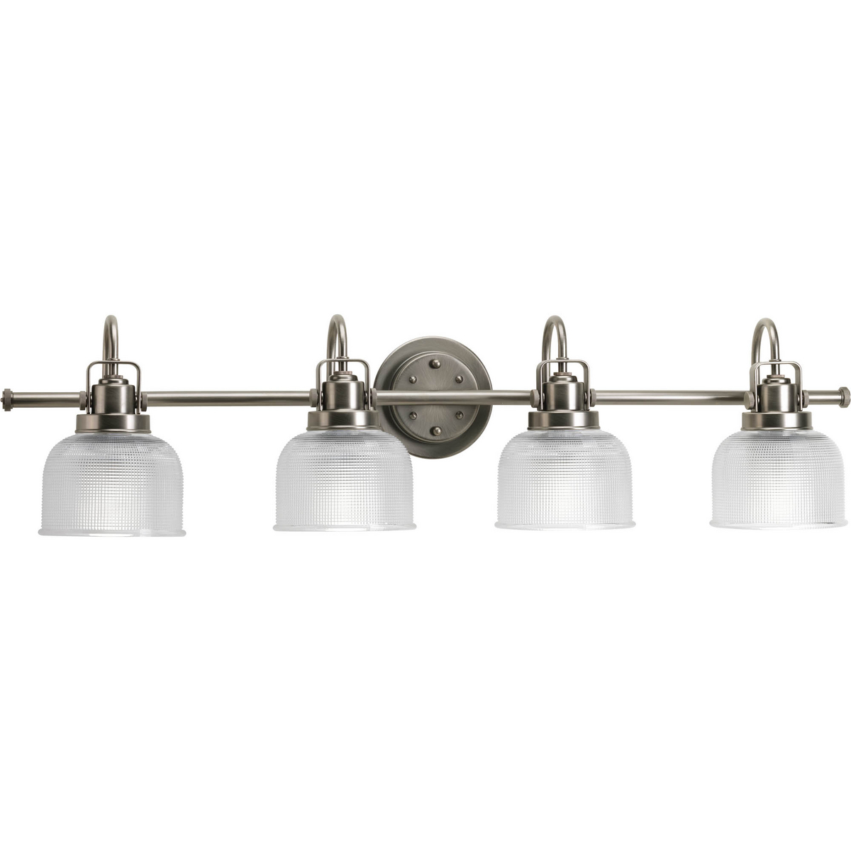 Archie is a standout in any room and provides a fun and fashionable way to light your home. The authentic, prismatic style glass shade diffuses light to provide functional and stylish illumination. Finely crafted strap and knob details are conveyed by the Antique Nickel finish. This four-light fixture can be installed with the glass facing up or down to suit your preference.
