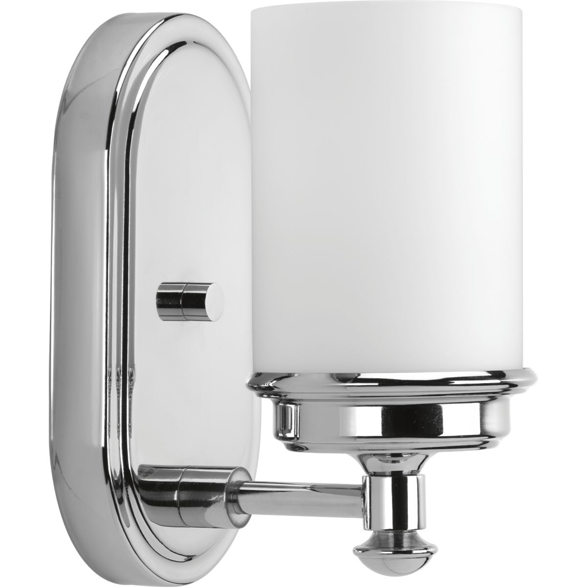 Let Glide's nautical-inspired one-light bath and vanity collection bring elegance and a spa-like atmosphere into the home. The etched opal glass sits upon a Polished Chrome pedestal offering a traditional or formal style. Fixture can be installed with glass facing up or down.