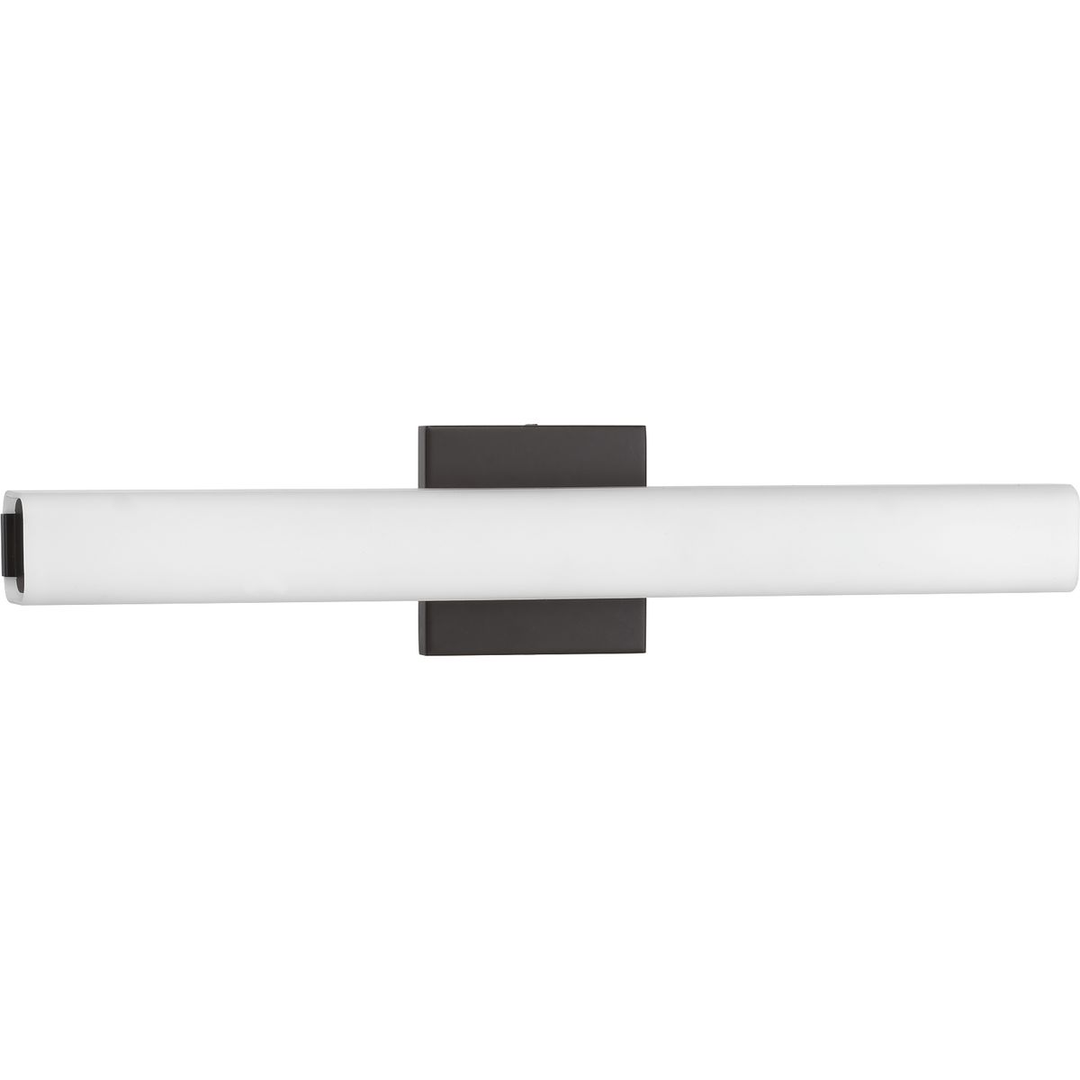 Beam LED Bath and vanity features a squared, tubular opal glass diffuser paired with a simple, modern metal canopy. An integrated LED source provides a variety of energy and cost savings benefits. Suitable for residential and commercial applications, This fixture can be installed horizontally or vertically. 22 in Linear LED Bath. Architectural Bronze finish.