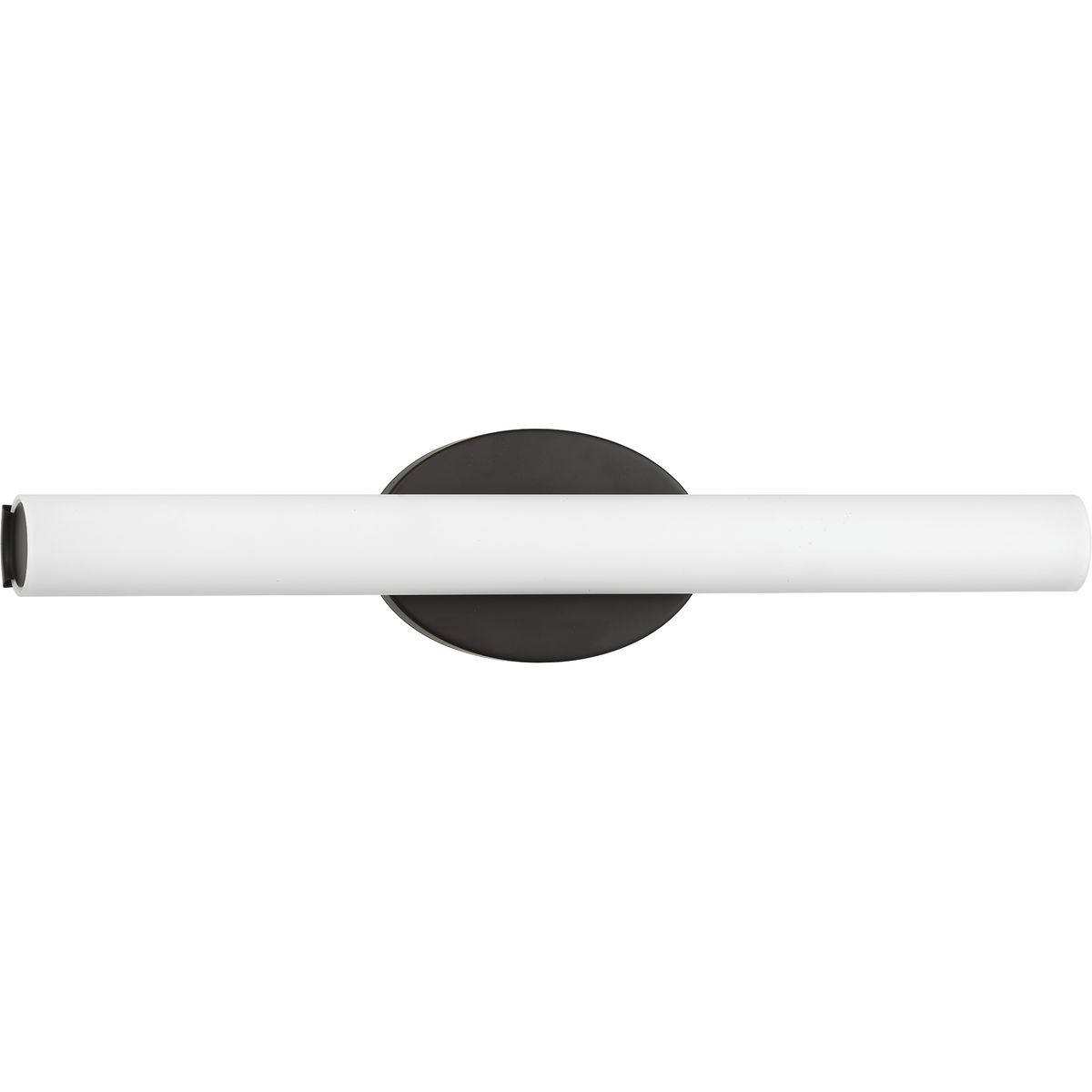 22 in Parallel LED bath and vanity fixtures feature a tubular opal glass diffuser paired with a simple, modern oval metal canopy. An integrated LED source provides a variety of energy and cost savings benefits. Suitable for residential and commercial applications, and can be installed vertically or horizontally. Architectural Bronze finish.