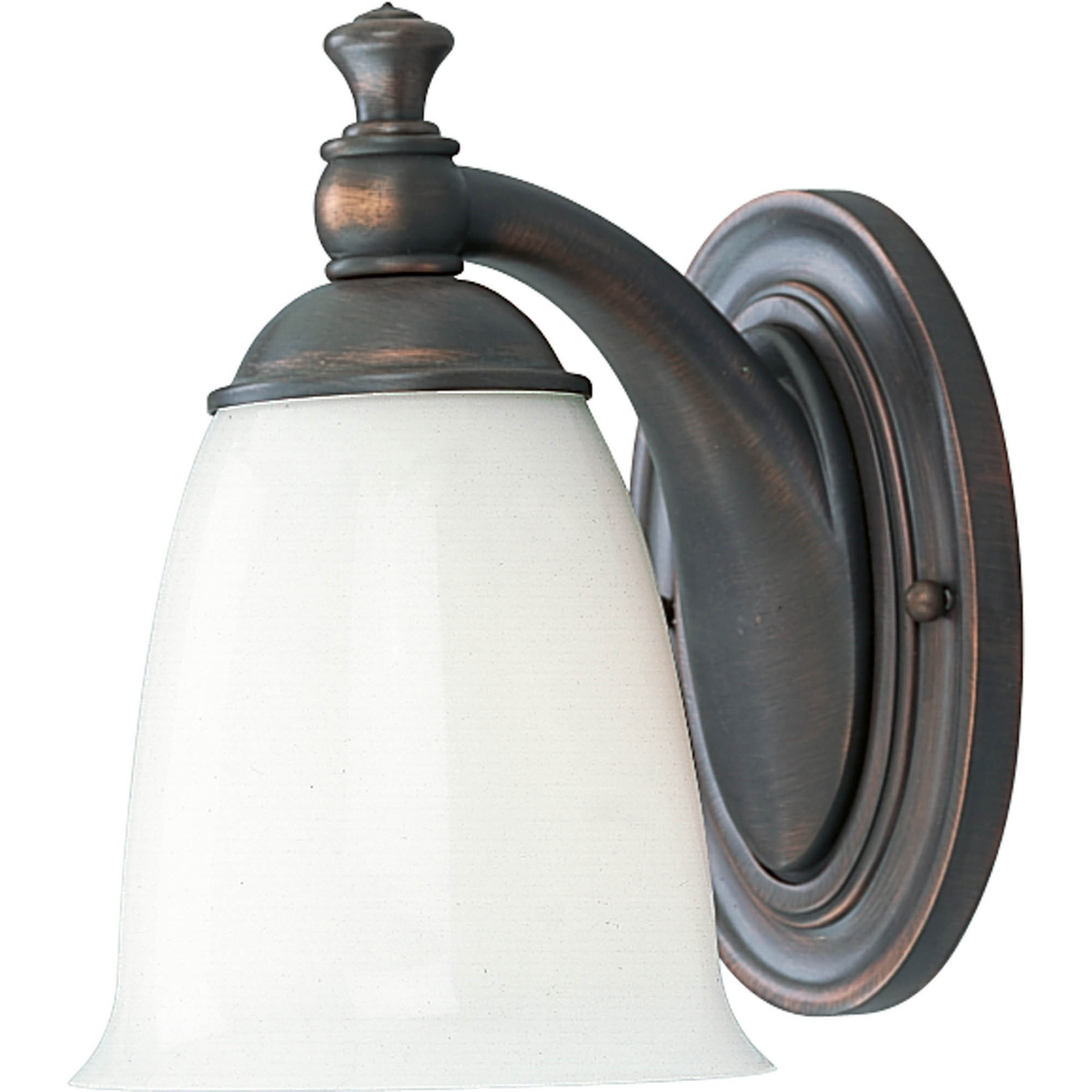 Feeling nostalgic for simpler times, The Victorian Collection helps you create a vintage look in any room. This Venetian Bronze one-light bath fixture is boldly simple with pure white, triplex opal glass shades and precise metal fittings. Coordinates with Delta Faucet fixtures to provide a whole-room decorating solution. This fixture can be installed with the glass facing up or down to suit your preference.