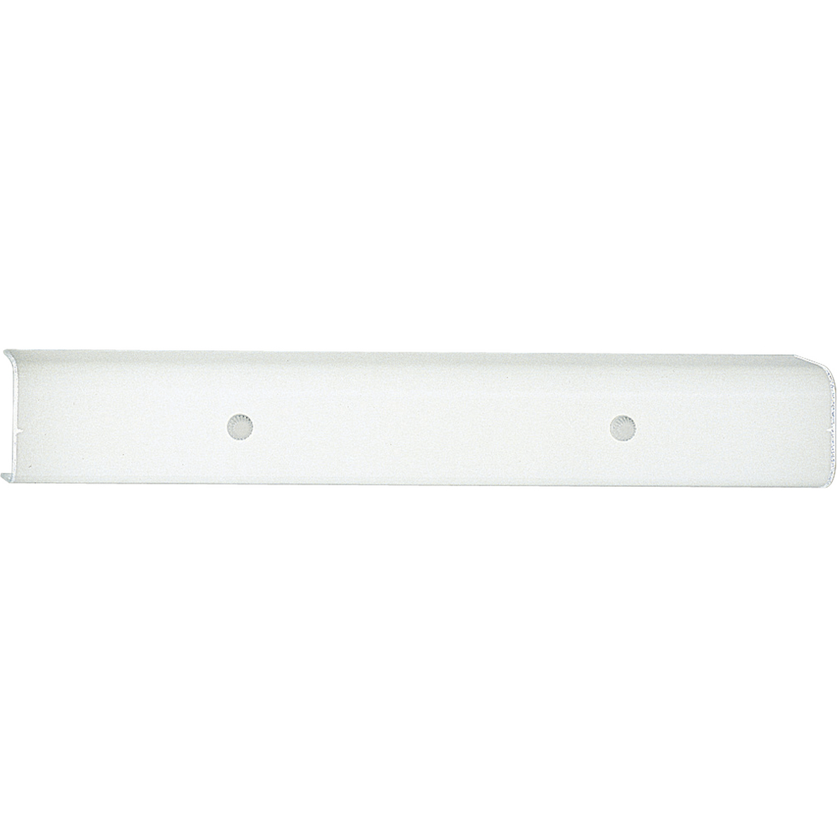 Four-light bath bracket with white glass shades in a painted white finish. Makes a practical light fixture for bathroom or utility lighting as white channel glass rests on a white wall plate. Wall plate includes knockouts for accessory switch or convenience outlet (sold separately).