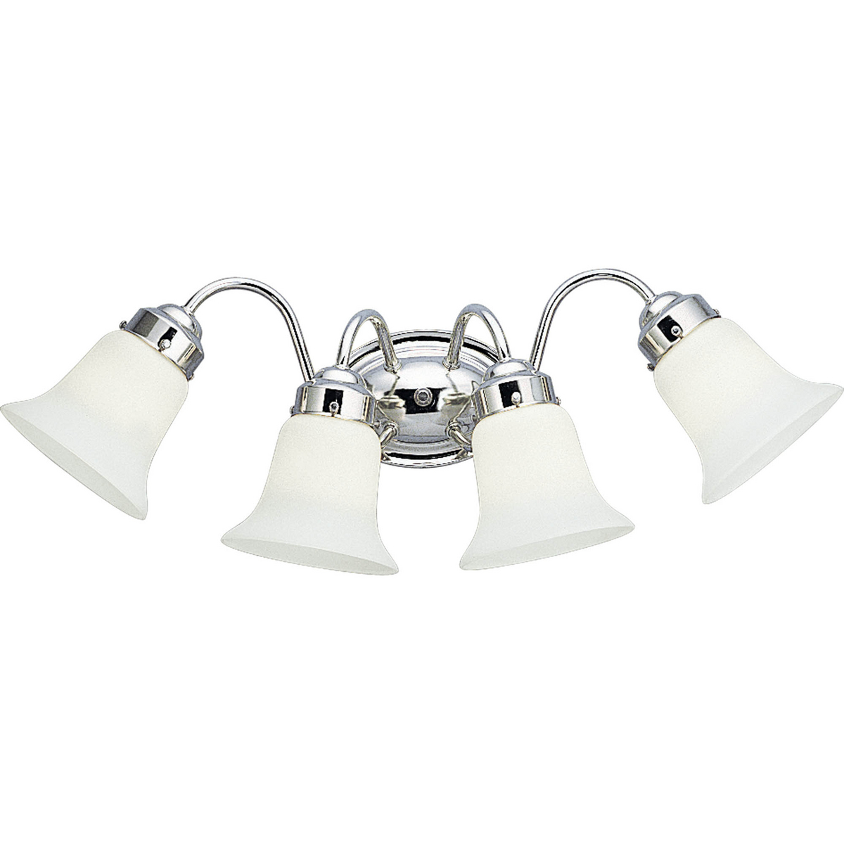 Classic metallic four-light fixture paired with pristine white opal glass. Timeless in its vintage appeal, this light is stylish for both new and restored homes.