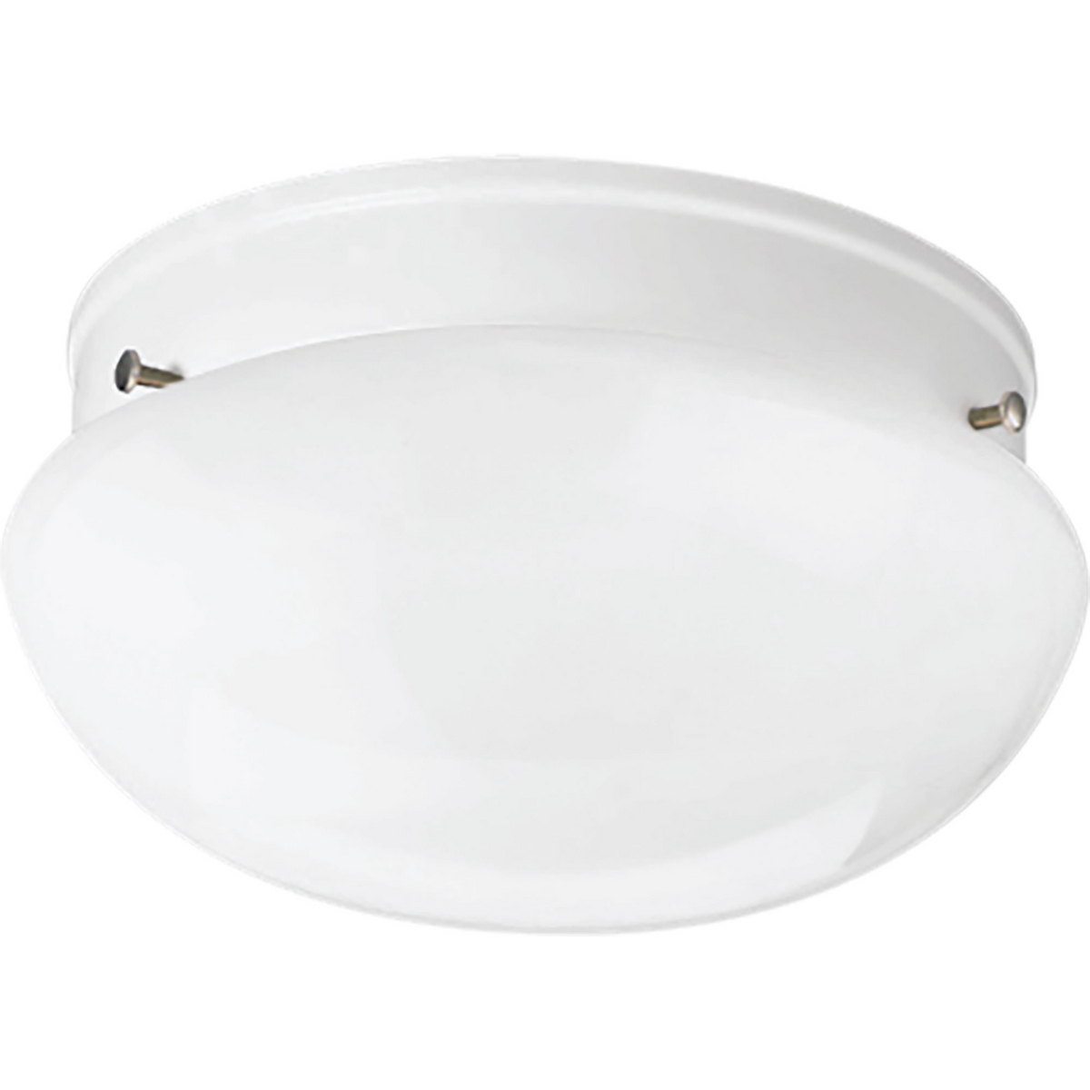 A traditional one-light close-to-ceiling fixture featuring a White glass bowl and a White finish. The fixture is ideal in a bathroom setting or hall/foyer.