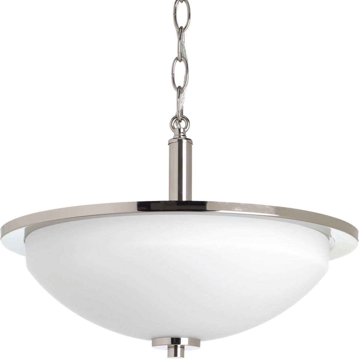 Two-light semi-flush from the Replay Collection, smooth forms, linear details and a pleasingly elegant frame enhance a simplified modern look. Fixture includes hardware for both chain hung and ceiling mount. Polished Nickel finish.