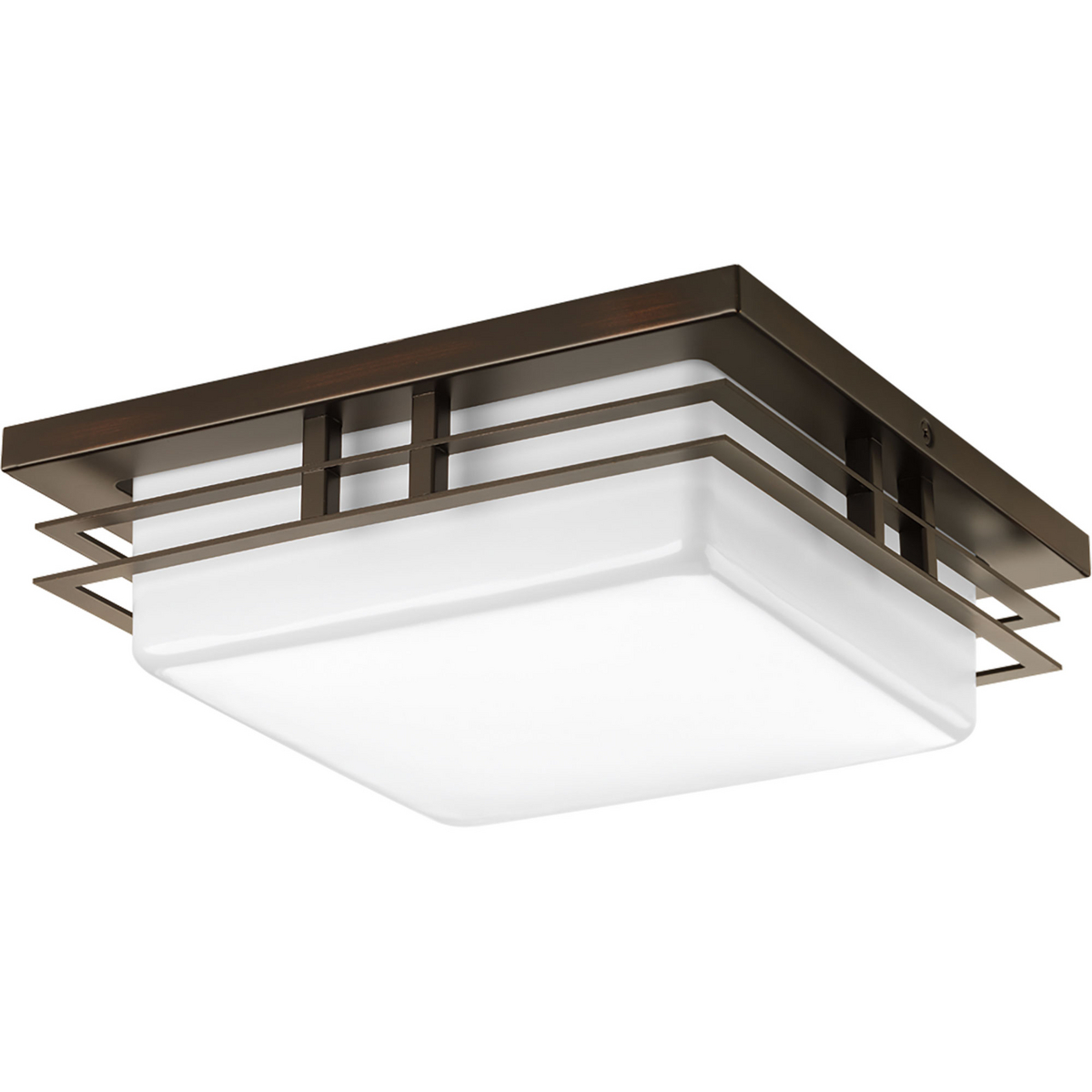 Helm is a uniquely styled series with design flexibility. This contemporary square fixture has an acrylic diffuser with architectural detail. Can mount to ceiling or wall. One-light 11 in LED fixture in Antique Bronze.. 3000K, 90+CRI 1,211 lumens 71.2 lumens/watt per module (source).