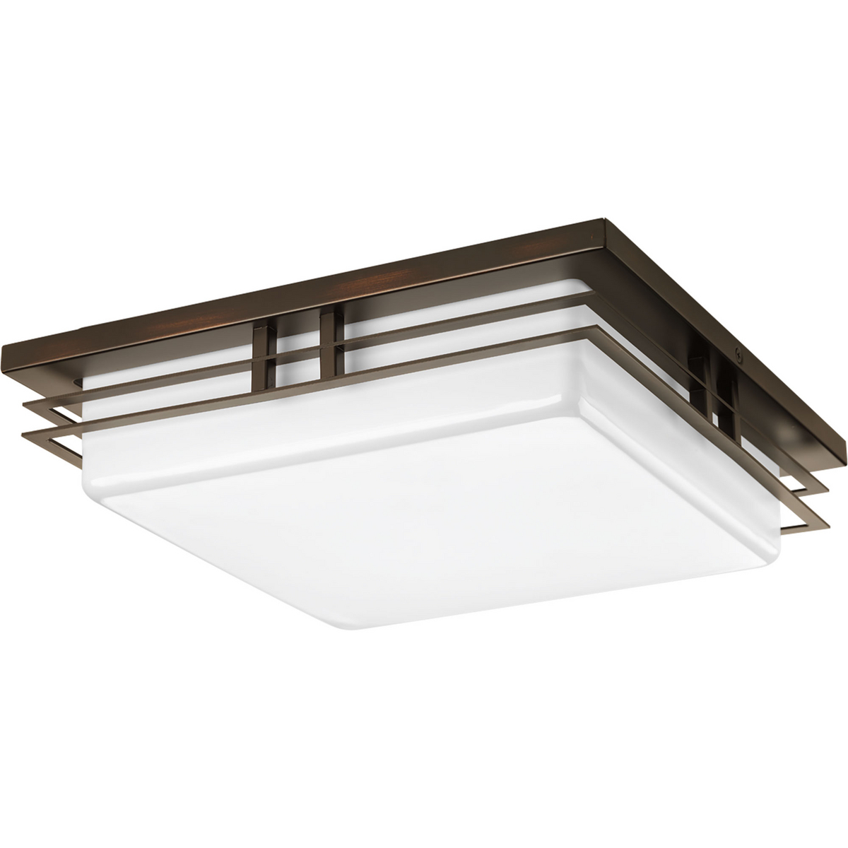 Helm is a uniquely styled series with design flexibility. This contemporary square fixture has an acrylic diffuser with architectural detail. Can mount to ceiling or wall. Two-light 14 in LED fixture in Antique Bronze. 3000K, 90+CRI 1,211 Lumens 71.2 lumens/watt per module (source).