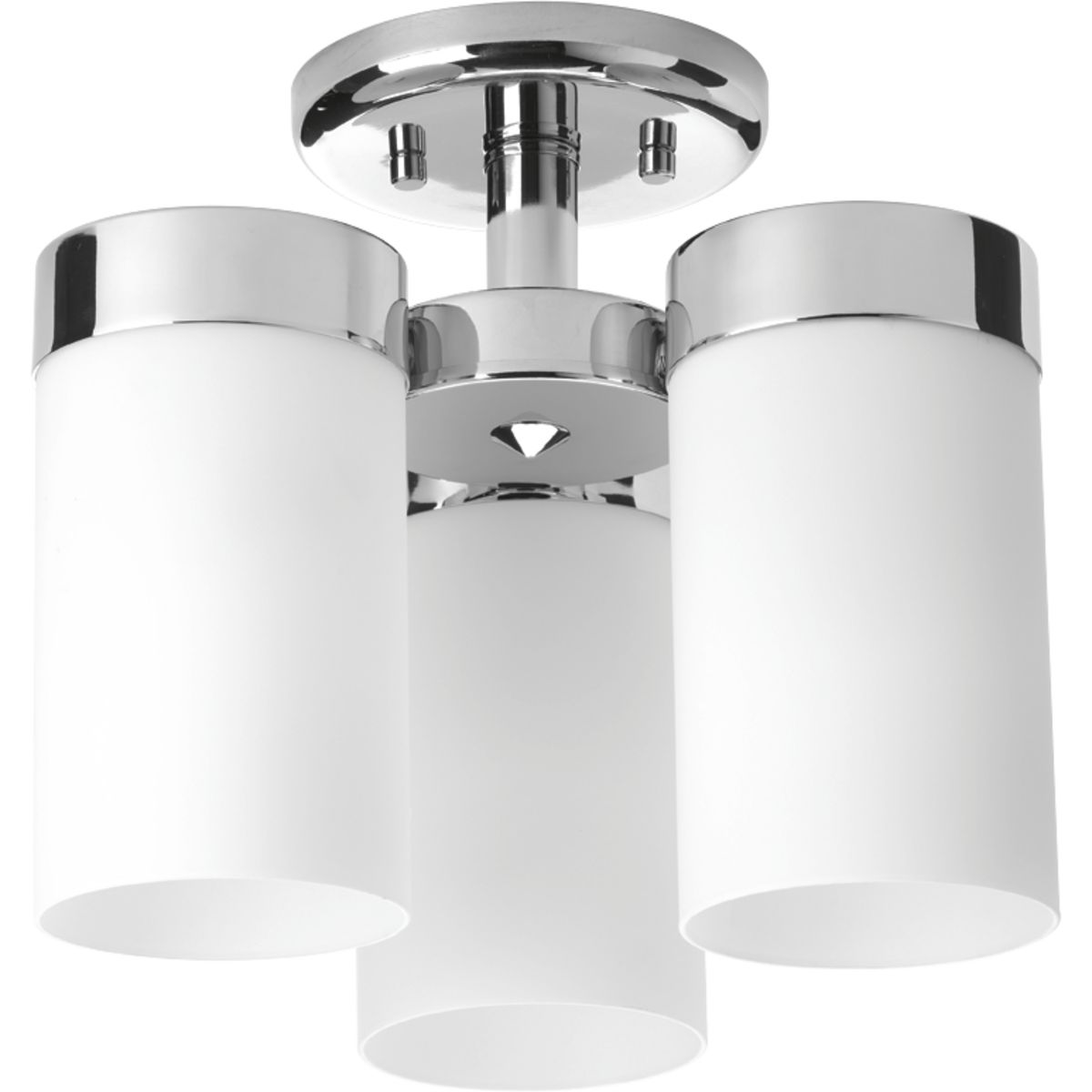 Achieve a mid-century modern look with Elevate, which boast an etched white glass shade and a frame inspired by Space Age styling in a Polished Chrome finish. This three-light semi-flush is part of our Design Series collections.