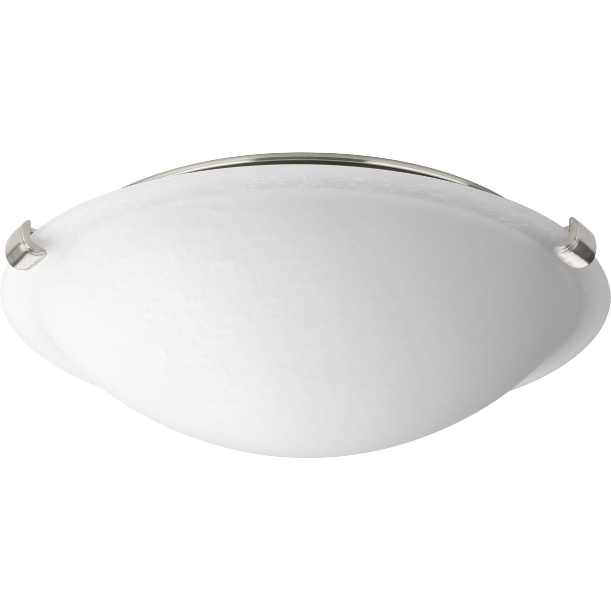 A 12 in domed, linen finish glass diffuser is discreetly supported from Brushed Nickel metal fittings and encloses an LED light source. 1,000 lumens 90+ CRI, 3000K.