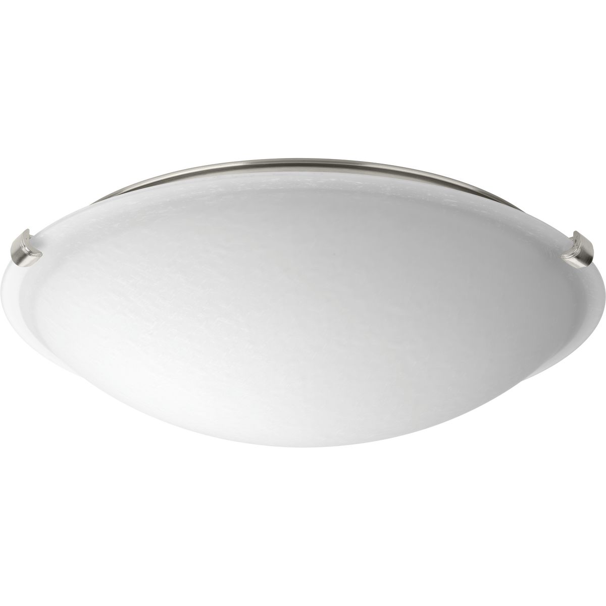 A 16 in domed, linen finish glass diffuser is discreetly supported from Brushed Nickel metal fittings and encloses an energy-efficient light source. 1,200 lumens 90+ CRI, 3000K.