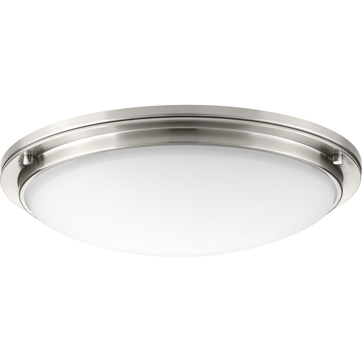 Designed for both commercial and residential interiors, Apogee is an energy efficient, high performance LED fixture. All fixtures feature 120-277V input with 0-10V compatible dimming. Etched glass shade provides an even and pleasing light effect. Apogee is 3000K, 90+ CRI and meets California Title 24 - JA8 - 2016 standards and is ENERGY STAR rated and damp location listed. The Apogee Collection 21 in LED Flush Mount is complimented by a Brushed Nickel finish.