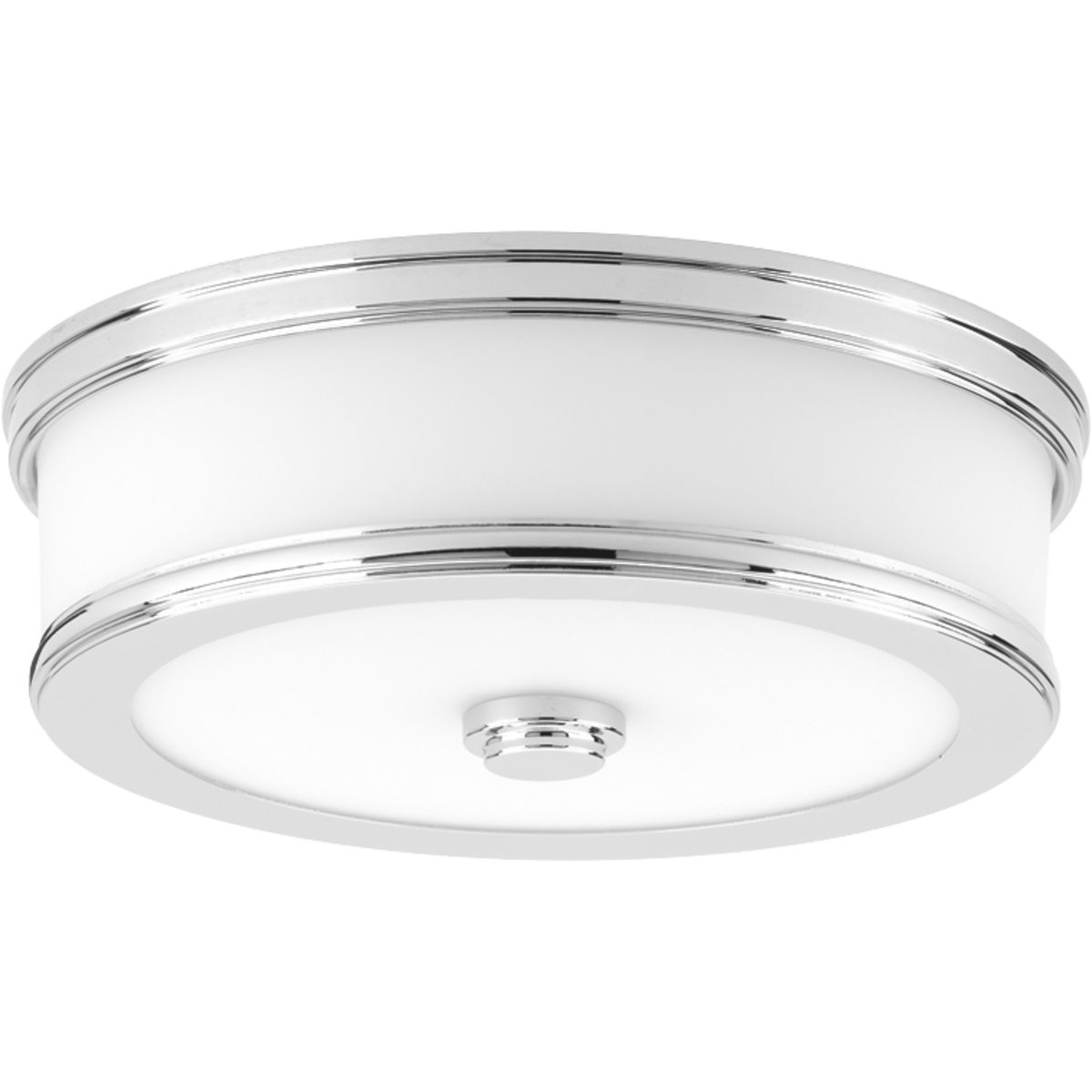 Featuring a sleek and slim appearance, Bezel LED is an architectural series of flush mount options. Etched white glass is accented by a metal trim in a metallic finish. The glass shade is illuminated on both the bottom and sides to provide a pleasing lighted effect. 10 in LED Flush Mount. Polished Chrome finish.