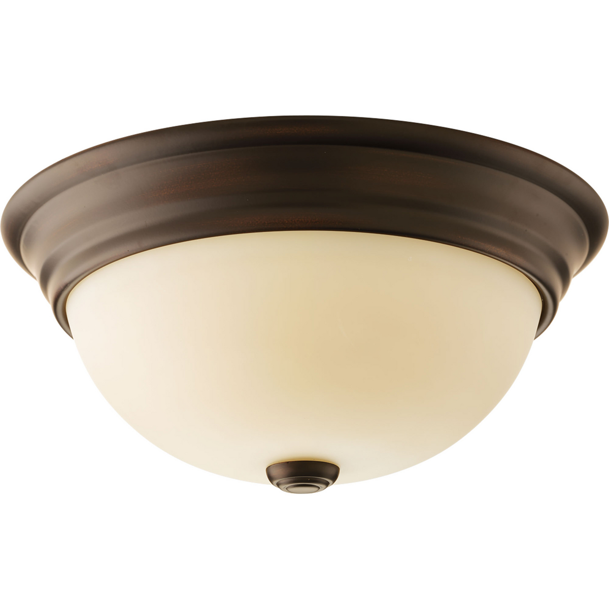 The spirit of craftsmanship prevails with subtle forms. Two-light Flush Mount with light umber etched glass.