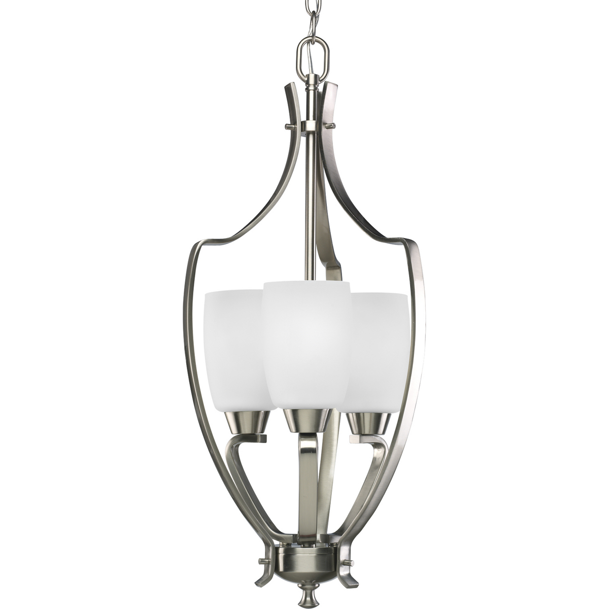 The Wisten Collection features sweeping arcs framing elegant, tapered glass shades. Cool and modern with a casual flair, Wisten provides a signature look to any room. Three-light foyer in a Brushed Nickel finish.