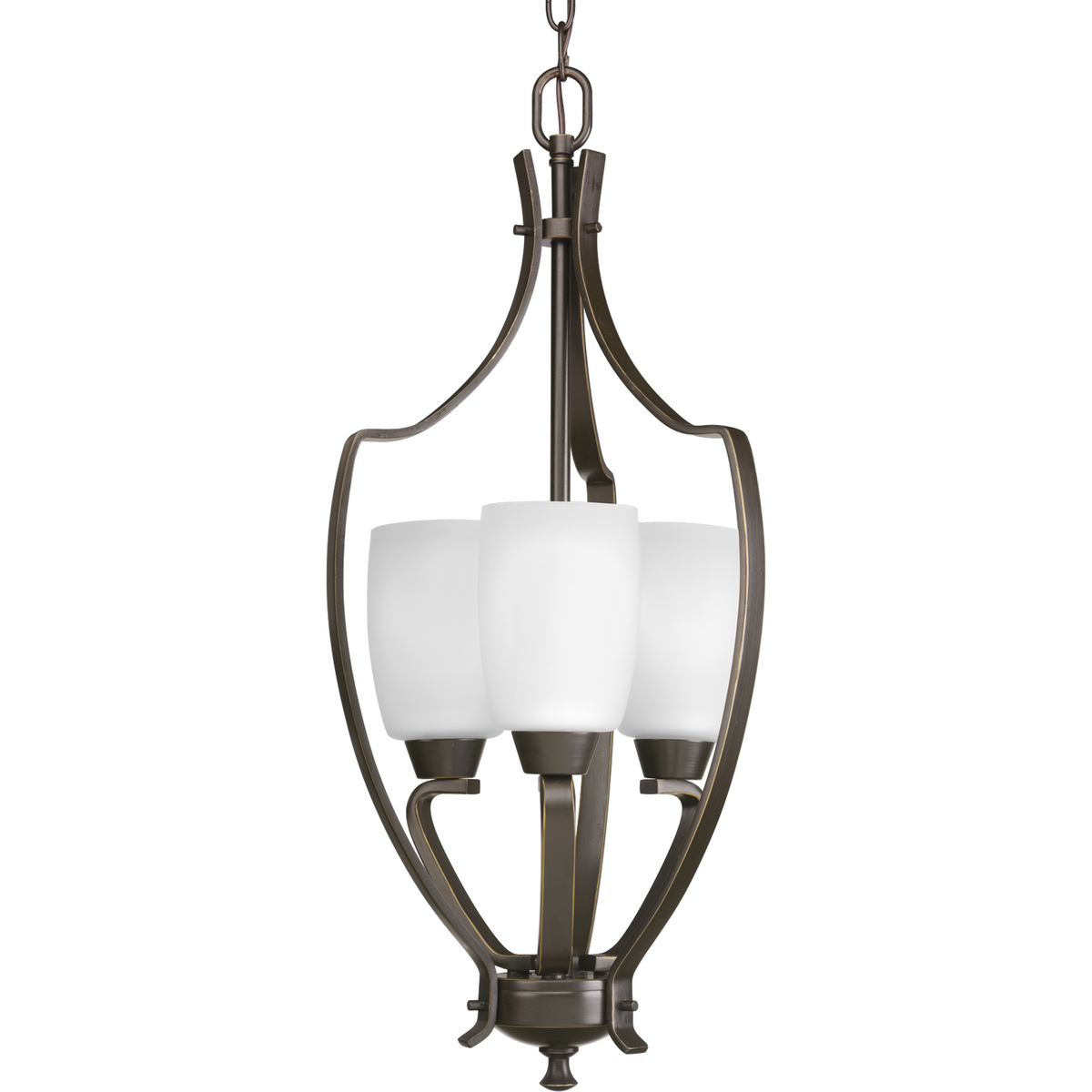 The Wisten Collection features sweeping arcs framing elegant, tapered glass shades. Cool and modern with a casual flair, Wisten provides a signature look to any room. Three-light foyer in a Antique Bronze finish.