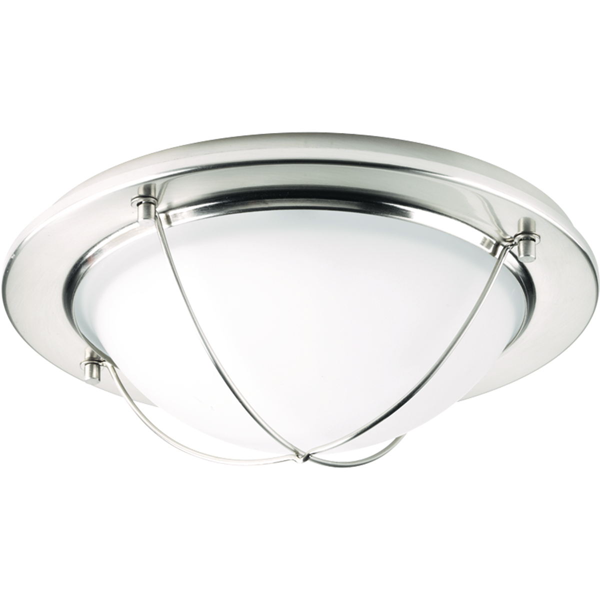 One light 11 inch LED flush mount adorned with industrial-inspired accents and etched glass. Brushed Nickel finish.