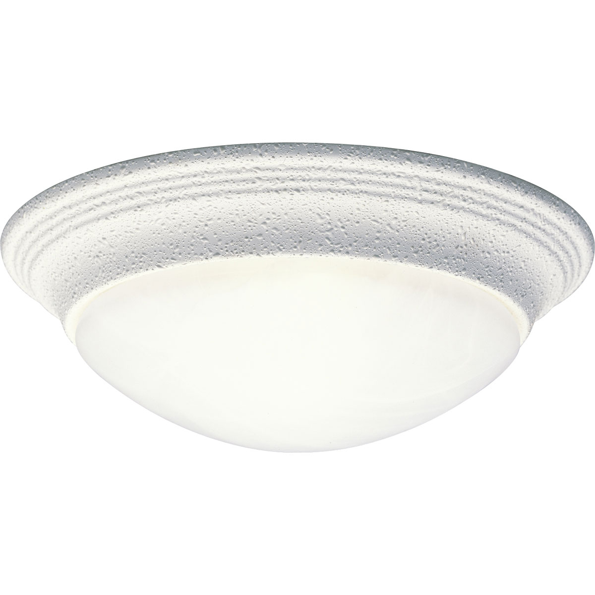 One-light 11-1/2 inch close-to-ceiling fixture with etched alabaster style glass bowl and White finish. Twist on glass for easy relamping. This fixture is perfect for bedrooms, closets, pantries, hallways and many other areas of the home. The simple styling coordinates with many different looks throughout the home.