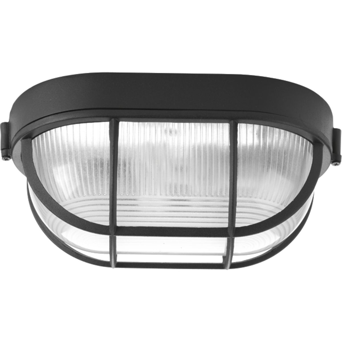 One-Light Bulkhead 6-3/8 in Flush Mount. Robust bulkheads are a general-purpose luminaire. Comprised of a die-cast aluminum frame and polycarbonate diffuser. Fixtures are impact resistant and offer various mounting options and can be widely adopted for indoor and outdoor applications. Black finish.