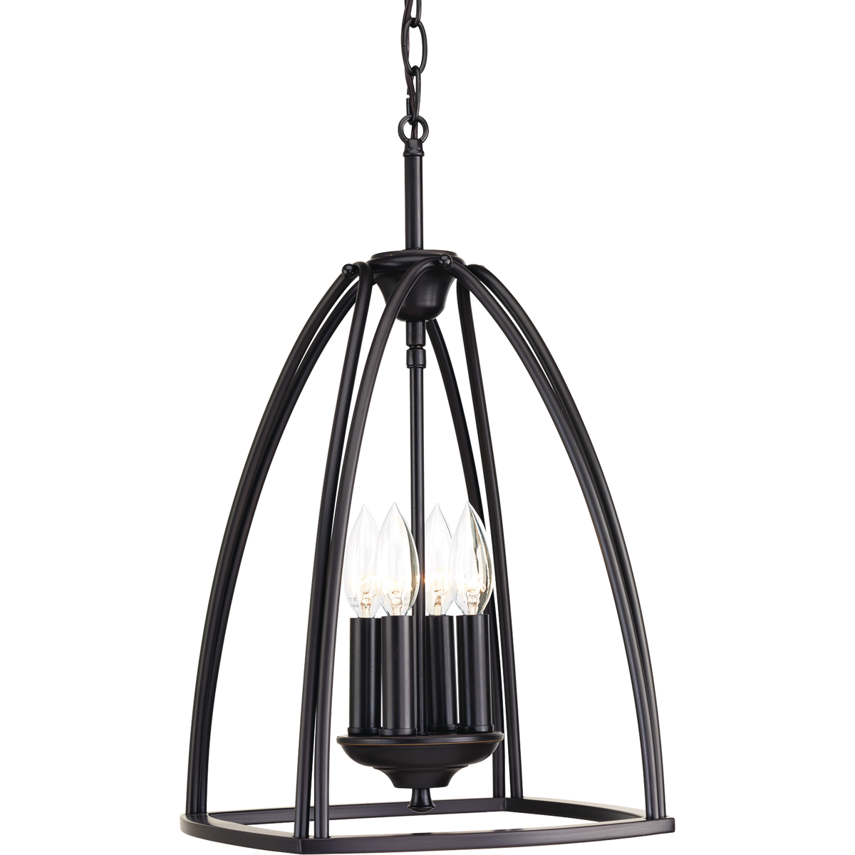 The four-light 11-7/8 in foyer in the Tally Collection embraces a simplified classic form that is updated with modern inspiration. The open foyer with the four-light cluster offer visual interest and enhance relaxed environments. This simple foyer goes with many styles and families in the Progress Lighting line. Antique Bronze finish.