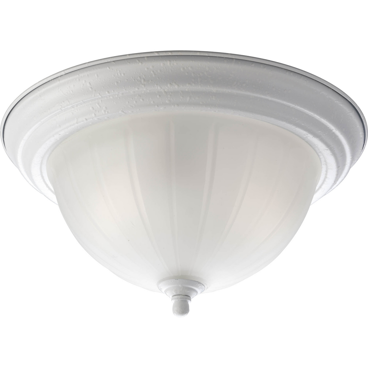 Two-light close-to-ceiling with etched ribbed melon glass with center lock up in White finish.