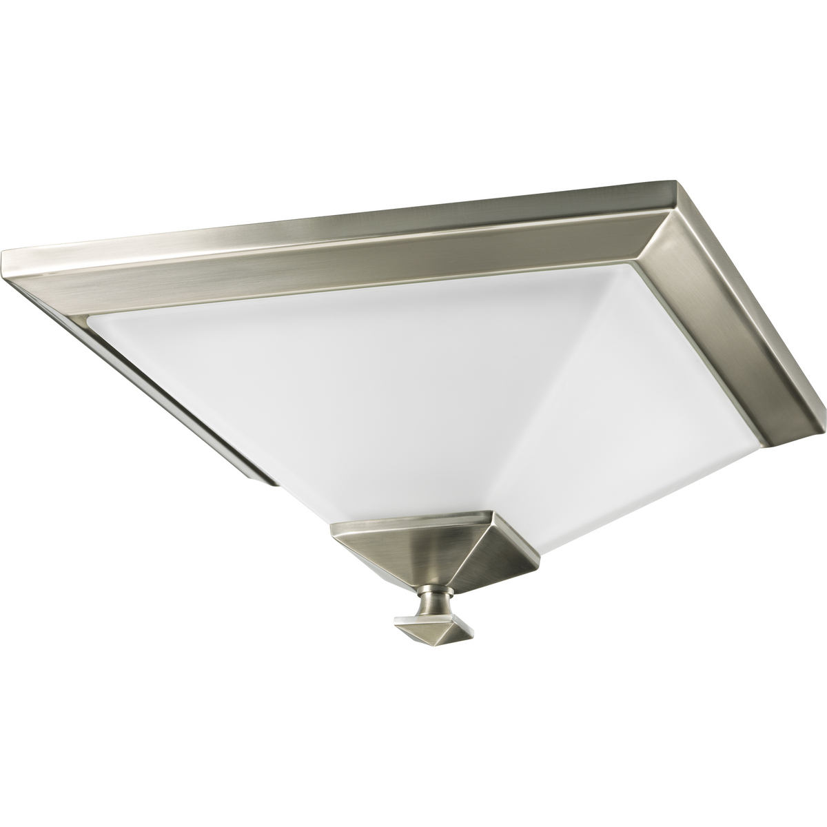 Popular from turn-of-the-century through the 1930's, this artistic style continues to see renewed popularity due to it's clean, simple and honest designs. Clifton Heights' Brushed Nickel one-light close-to-ceiling features unique arching linear arms which support square etched glass to provide a softly diffused lighting effect. The Clifton Heights Collection creates a modern interpretation of two blended styles: Craftsman and Mission.