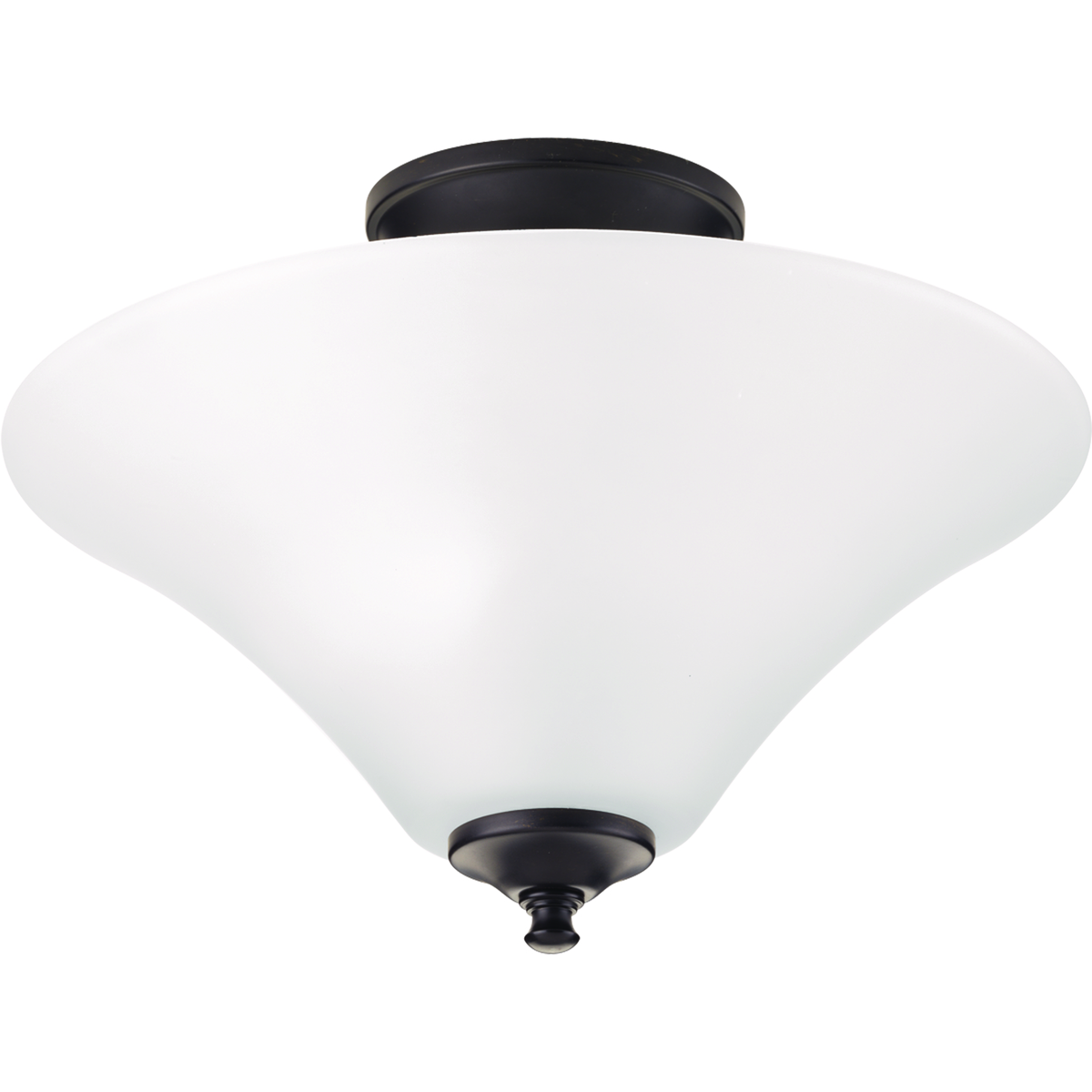 Gleeful simplicity defines this two-light semi-flush from the Joy Collection. Refreshing and fashionable arcing forms of Antique Bronze metal arms enhance the etched white fluted glass. Coordinating fixtures from this collection let you decorate an entire home with confidence and style.