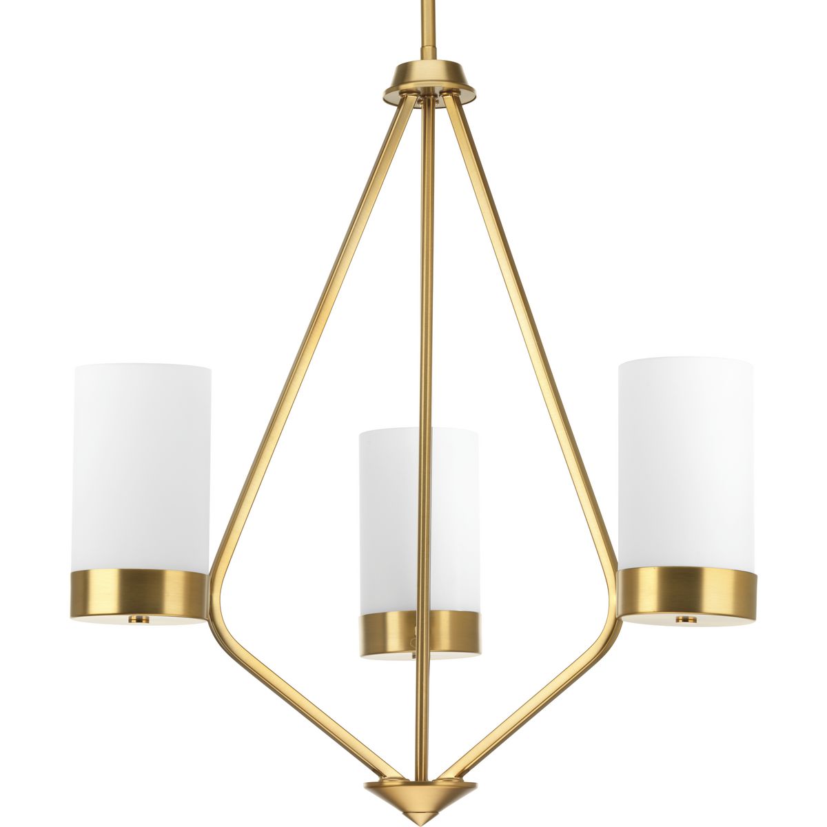Achieve a mid-century modern look with Elevate, which boasts glass shades and a frame inspired by Space Age styling. The trapezoidal form is accentuate in the Brushed Bronze finish. This three-light chandelier is part of our Design Series collections.