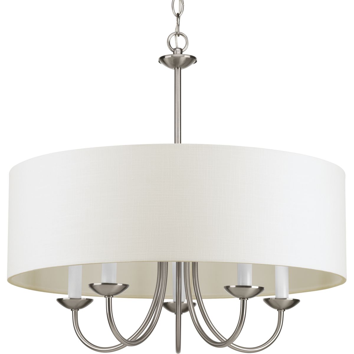 A perennially popular look, the simple lines of the Drum Shade pendant are refreshed with a white linen shade and a Brushed Nickel finish, giving a rustic, country-casual feel to this classic fixture. A perfect piece for gracing an entryway or exuding a light over a meal at your dining table or breakfast nook. Use as a standalone style or pair with other popular collections, Inspire and Gather, from Progress Lighting.