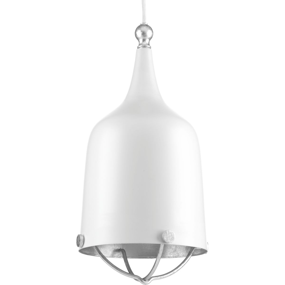 With Era's carefully crafted details and special eclectic accents achieve a vintage electric feel. One-light pendant is in a Matte White finish with silver leaf accents and a cloth covered cord.